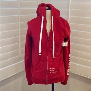 PEACE LOVE WORLD red zip up “I am energy” hoodie.
